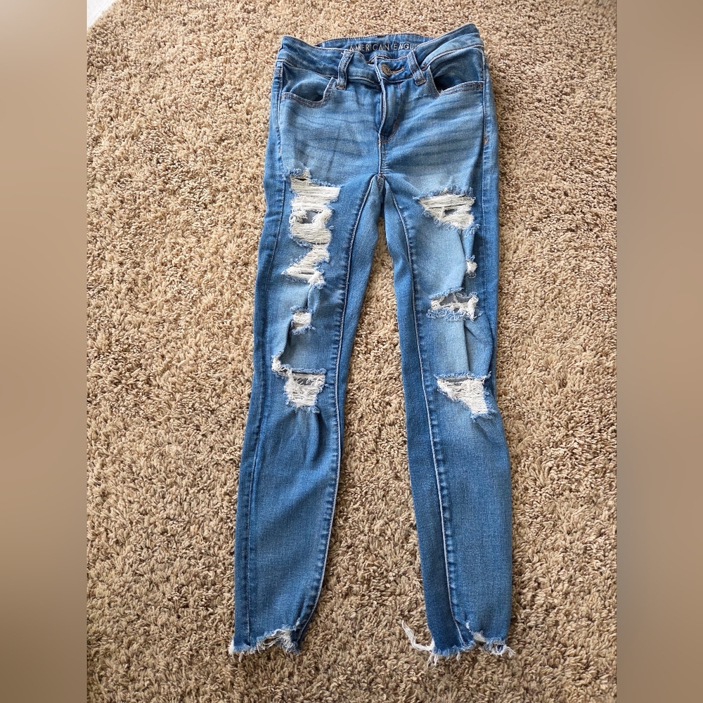 American Eagle Outfitters Blue Skinny Jeans Distressed